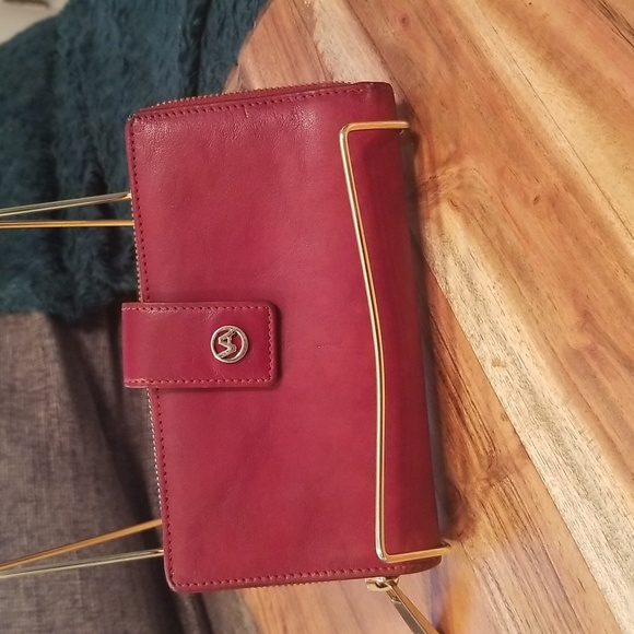 Valentina Made In Italy Leather Wallet Zip Around & Snap Front Wine Color - Picture 1 of 16
